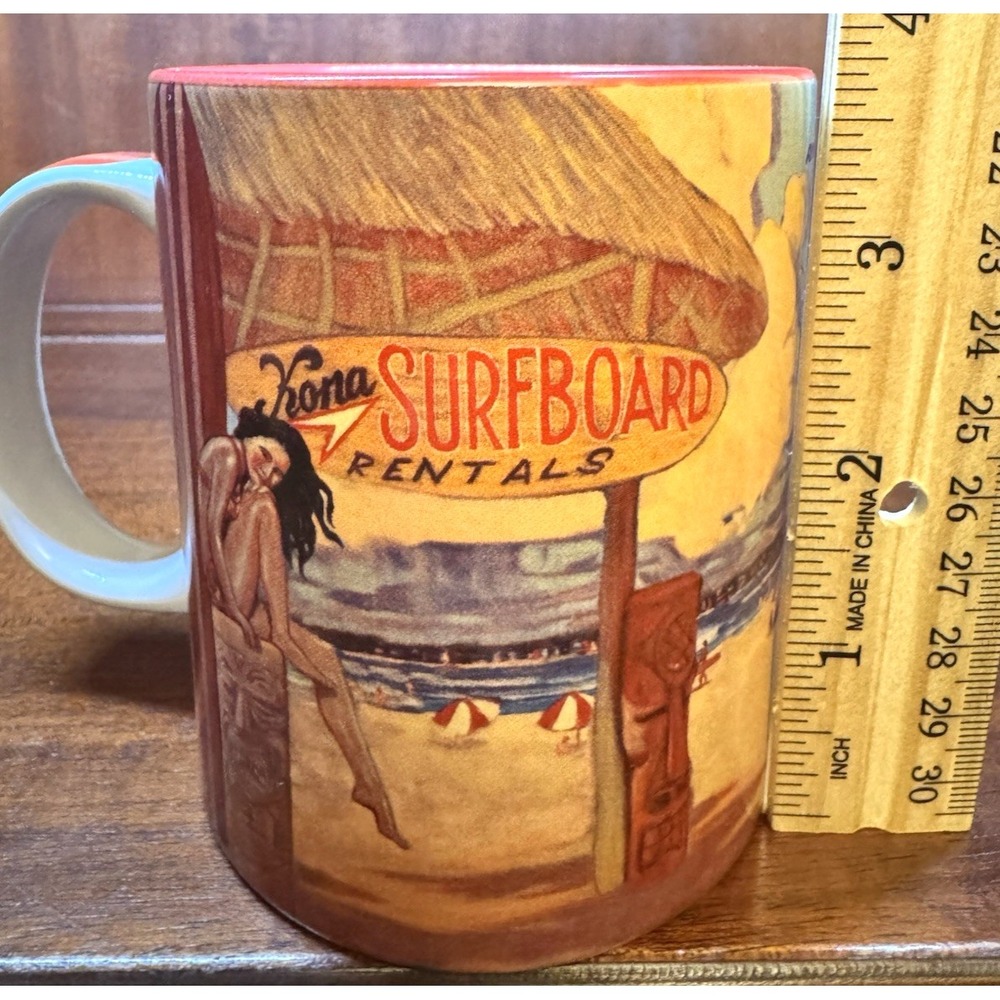 Hawaiian Island Heritage Vintage Ceramic Mug Rick Sharp Kona Surfboard Rentals - Picture 11 of 14